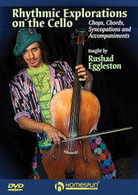 Rhythmic Explorations on the Cello. (Chops, Chords, Syncopations and Accompaniments). By Rushad Eggleston. For Cello. Homespun Tapes. DVD. Homespun #DVDREGCL21. Published by Homespun.

The cello has been growing in popularity as a dynamic and exciting accompaniment instrument ever since Rushad Eggleston introduced it to fans of the acoustic/bluegrass band Crooked Still. He brings the cello squarely into the 21st century with his uniquely powerful, groove-oriented chopping, double stops, chords, bass lines and other techniques. All cellists, including those who have only studied classical, will be inspired to back up and solo old-time, blues, bluegrass, folk and even rock music styles. LEVEL 3 • 2 HOURS • INCLUDES MUSIC .PDF.