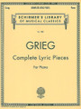 Complete Lyric Pieces (Centennial Edition). (Piano Solo). By Edvard Grieg (1843-1907). For Piano. Piano Collection. Classical Period. SMP Level 8 (Early Advanced). Collection. Standard notation, fingerings and introductory text (does not include words to the songs). 216 pages. G. Schirmer #LB1989. Published by G. Schirmer.

Contents: Album Leaf • Arietta • At Your Feet, Op. 68, No. 3 • Ballad, Op. 65, No. 5 • Bell Ringing, Op. 54, No. 6 • Berceuse • Brooklet, Op. 62, No. 4 • Butterfly, Op. 43, No. 1 • Cradle Song, Op. 68, No. 5 • Elegy, Op. 47, No. 7 • Elves' Dance, Op. 12, No. 4 • Erotik, Op. 43, No. 5 • Evening in Mountains, Op. 68 • French Serenade, Op. 62, No. 3 • From Early Years, Op. 65, No. 1 • Gade, Op. 57, No. 2 • Gone, Op. 71, No. 6 • Grandmother's Minuet, Op. 68, No. 2 • Gratitude, Op. 62, No. 2 • Halling, Op. 71, No. 5 • Halling, Op. 47, No. 4 • Home Sickness, Op. 57, No. 6 • Homeward, Op. 62, No. 6 • Illusion, Op. 57, No. 3 • In My Native Country, Op. 43, No. 3 • Little Bird, Op. 43, No. 4 • March of the Trolls, Op. 54, No. 3 • Melancholy, Op. 47, No. 5 • Melancholy Waltz, Op. 68, No. 6 • Melancholy, Op. 65, No. 3 • Melody, Op. 47, No. 3 • National Song • Norwegian March, Op. 54, No. 2 • Norwegian Melody, Op. 12, No. 6 • Notturno, Op. 54, No. 4 • Once Upon a Time, Op. 71, No. 1 • Peace of Woods, Op. 71, No. 4 • Peasant's Song, Op. 65, No. 2 • Phantom, Op. 62, No. 5 • Popular Melody • Puck, Op. 71, No. 3 • Remembrances, Op. 71, No. 7 • Sailor's Song, Op. 68, No. 1 • Salon, Op. 65, No. 4 • Scherzo, Op. 54, No. 5 • Secret, Op. 57, No. 4 • She Dances, Op. 57, No. 5 • Shepherd's Boy, Op.54, No. 1 • Solitary Traveller, Op. 43, No. 2 • Song of the Watchman • To Spring (An Den Fruhling), Op. 43, No. 6 • Spring Dance • Summer Evening, Op. 71, No. 2 • Sylph, Op. 62, No. 1 • Valse-Impromptu, Op. 47 • Vanished Days, Op. 57, No. 1 • Waltz, Op. 12, No. 2 • Waltz, Op. 38, No. 7 • Wedding Day at Troldhaugen, Op. 65, No. 6.