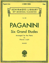 6 Grande Etudes - Paganini/Liszt (Piano Solo). By Nicolo Paganini (1782-1840). Edited by Paolo Gallico and P Gallico. Arranged by Franz Liszt. For Piano. Piano Collection. Classical Period. SMP Level 10 (Advanced). Collection. Fingerings (does not include words to the songs). 54 pages. G. Schirmer #LB835. Published by G. Schirmer.

Contents: Etude No. 1 in G Minor • Etude No. 2 in E Flat • Etude No. 3 (La Campanella) • Etude No. 4 in E • Etude No. 5 (La Chasse) • Etude No. 6 in A Minor.

About SMP Level 10 (Advanced) 

Very advanced level, very difficult note reading, frequent time signature changes, virtuosic level technical facility needed.