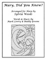 Mary, Did You Know? (Arranged for Harp). Arranged by Sylvia Woods. For Harp. Harp. Softcover. 6 pages. Published by Hal Leonard.

This sheet music includes two complete arrangements of the popular contemporary Christian Christmas song, Mary, Did You Know? Both 3-page versions are essentially the same, except that the advanced beginner version has only 1 lever (or pedal) change, while the intermediate one has more extensive changes. Both are in the key of G, with D# accidental(s). Feel free to “mix and match” the versions to meet your own abilities. The two versions can also be played together as a duet. Fingerings, chord symbols, and lyrics are included in the music. Add this lovely, meditative song to your Christmas repertoire.