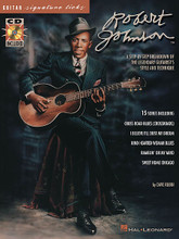 Robert Johnson - Signature Licks (A Step-by-Step Breakdown of the Legendary Guitarist's Style and Technique). By Robert Johnson. Edited by Dave Rubin. For Guitar. Hal Leonard Guitar Signature Licks. Delta Blues, Blues and Instructional. Instructional book (song excerpts only) and examples CD. Guitar tablature, standard guitar notation, black & white photos, introductory text, instructional text and guitar notation legend. 63 pages. Published by Hal Leonard.

Explore the music of one of the greatest acoustic bluesmen of all time with this fascinating book/CD pack. Blues expert Dave Rubin provides an introduction on Johnson's place in musical history, and extensive notes on his tunings, arrangements, fingerstyle technique and guitars. Features in-depth lessons and audio examples of 15 of his most famous songs: Cross Road Blues (Crossroads) * Hell Hound on My Trail * I Believe I'll Dust My Broom * Kind Hearted Woman Blues * Love in Vain Blues * Ramblin' on My Mind * Sweet Home Chicago * Walkin' Blues * and more.