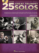 25 Great Trumpet Solos. (Transcriptions * Lessons * Bios * Photos). For Trumpet. Trumpet Instruction. Softcover with CD. 92 pages. Published by Hal Leonard.

From Bix Beiderbecke and Louis Armstrong to Herb Alpert and Chuck Mangione, take a look at the genesis of pop trumpet. This book/CD package provides solo transcriptions in standard notation, lessons on how to play them, biographies, instrument information, photos, history, and more. The accompanying CD contains full-band demo tracks and accompaniment-only tracks for every trumpet solo in the book. For PC and MAC users, the CD is enhanced with Amazing Slow Downer software so you can adjust the recording to any tempo without changing pitch! Songs include: Cherokee (Indian Love Song) • Cherry Pink and Apple Blossom White • Does Anybody Really Know What Time It Is? • Feels So Good • Hello, Dolly! • Holding Back the Years • MacArthur Park • Misirlou • Penny Lane • Salt Peanuts • So What • Zanzibar • and more.