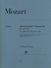 Wunderkind Sonatas, Volume 2, K. 10-15 (Wolfgang Amadeus Mozart - Wunderkind Sonatas, Volume 2, K. 10-1). By Wolfgang Amadeus Mozart (1756-1791). Edited by Wolf-Dieter Seiffert. For Piano. Henle Music Folios. Softcover. G. Henle #HN1095. Published by G. Henle.

In 1764 the eight-year-old Mozart wrote the Sonatas K. 10-15 in London. Leopold Mozart was only able to understand his son's musical genius in terms of it being a God-given wonder: “That my boy [...] knows all of this with his 8 years that could be expected of a man of forty years. In short: whoever has not seen or heard it, cannot believe it”. According to the title page the six sonatas can either be played as piano trios, violin sonatas or simply piano solo. As Henle has already published them in the form of piano trios and violin sonatas (HN 1078), they now present them in an Urtext edition for piano solo.