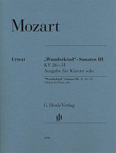 Wolfgang Amadeus Mozart - Wunderkind Sonatas, Volume 3, K. 26-31 (Edition for Piano Solo). By Wolfgang Amadeus Mozart (1756-1791). Edited by Wolf-Dieter Seiffert. For Piano. Henle Music Folios. Softcover. 40 pages. G. Henle #HN1096. Published by G. Henle.

The Six Sonatas for Piano K. 26-31 that can also have a violin accompaniment were composed in The Hague. They were published in 1766 and were dedicated to Princess Caroline von Nassau-Weilburg. These jewels by the “Wunderkind” Mozart have only been known in the form of violin sonatas up to now (also see Henle Urtext edition HN 1079). Henle's edition for solo piano, the first time it has ever been printed in this form, is now available for piano teachers to make use of in their lessons, as well as for all lovers of Mozart.