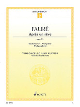 Apres un reve, Op. 7/1 (Cello and Piano). By Gabriel Faure (1845-1924). Edited by Wolfgang Birtel. Arranged by Susanne Richter. For Cello, Piano Accompaniment. String. Softcover. 4 pages. Schott Music #ED09963. Published by Schott Music.

Composed in the 1870s, Fauré's “Après un rêve” is a romantic, rapturous song, which is perfect for making music with an accompanied solo instrument. Easy to Intermediate Level.