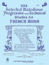 335 Selected Melodious, Progressive and Technical Studies - Book 1 arranged by Albert Andraud. For Horn. Brass Solos & Ensembles - Horn Methods/Studies. Southern Music. Studies. Grade 2. Instrumental studies book. Standard notation. 164 pages. Southern Music Company #B134. Published by Southern Music Company.

One collection of studies that is a must-have for every serious french horn player/student. Created by two of the finest virtuoso horn players of all time; Max Pottag, Chicago Symphony Orchestra and Albert Andraud, Cincinnati Symphony Orchestra. The studies were chosen from the works of renowned teachers of the world over. Additional studies may be found in Book 2 (HL.3370622 ISBN 1-58106-074-2).