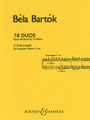 18 Duos (Cello Duet). By Bela Bartok (1881-1945) and B. Edited by Walter Kurtz. For Cello Duet. Boosey & Hawkes Chamber Music. 16 pages. Boosey & Hawkes #M051370092. Published by Boosey & Hawkes.

Arranged for two violoncelli by Walter Kurtz.