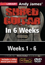 Andy James' Shred Guitar in 6 Weeks. (Complete Set (6 DVDs)). By Andy James. For Guitar. Lick Library. DVD. Lick Library #RDR0407. Published by Lick Library.

Welcome to the Shred Guitar in 6 Weeks guitar course. This course is designed to focus your practice towards realistic goals achievable in six weeks. Each week provides you with techniques, concepts and licks to help you play and understand metal soloing at a manageable pace. Three licks in the style of a featured artist are taught each week to help you towards playing in real musical situations and develop an ear for the differences between players.If you have been frustrated or intimidated by other educational material this course is for you. You will see the improvement as you work through each week.