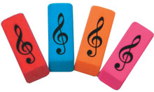 Eraser wedge with G-Clef design, comes in assorted colors.