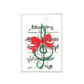 Send cheer and well wishes this holiday with this music themed greeting Card. The image of a G-clef tied with a bow over sheetmusic background. 5 X 7, 15 per pack.
