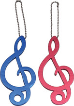 This aluminum keychain with a G-Clef design comes in assorted colors. 