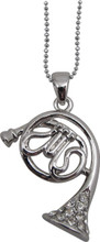 Necklace with large French Horn in Rhinestone. 