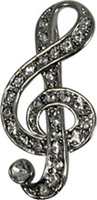 Rhinestone Brooch with large G-Clef in clear stones.