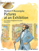 Pictures at an Exhibition (Get to Know Classical Masterpieces). By Modest Petrovich Mussorgsky (1839-1881). Arranged by Hans-Gunter Heumann and Hans-G. For Piano (Piano). Schott. Softcover. 32 pages. Schott Music #ED9230. Published by Schott Music.

An exhibition of pictures by the painter Viktor Hartmann inspired Mussorgsky in 1874 to write Pictures at an Exhibition, a cycle of pieces now regarded as the most significant piano work of this Russian master. This beautiful songbook includes color illustrations, a summary of the work, notes on the composer, and easy piano arrangements.