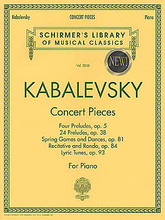 Concert Pieces. (Piano Solo). By Dmitri Kabalevsky (1904-1987). For Piano. Piano Collection. SMP Level 9 (Advanced). 124 pages. G. Schirmer #LB2035. Published by G. Schirmer.

A new edition of piano music from the popular Russian master, including: 4 Preludes, Op. 5 * 24 Preludes, Op. 38 * Spring Games and Dances, Op. 81 * Recitative and Rondo, Op. 84 * and Lyric Tunes, Op. 93.

About SMP Level 9 (Advanced) 

All types of major, minor, diminished, and augmented chords spanning more than an octave. Extensive scale passages.