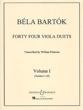 44 Duets - Volume 1 (Nos. 1-25) (Volume I). By Bela Bartok (1881-1945). Arranged by William Primrose. For Viola Duet. Boosey & Hawkes Chamber Music. 20th Century and Hungarian. Difficulty: medium-difficult. Viola duet book. Standard notation. 24 pages. Boosey & Hawkes #M051490028. Published by Boosey & Hawkes.