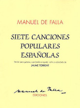 Siete Canciones Populares Espanolas. (For Voice and Guitar (Violin/Cello)). By Manuel de Falla (1876-1946). For Guitar. Music Sales America. 20th Century. 55 pages. Union Musical Ediciones #UMF1013. Published by Union Musical Ediciones.

Siete Canciones Populares Espanolas, version for voice and guitar. Includes parts for violin and cello.