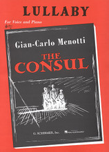 Lullaby (from The Consul). (Voice and Piano). By Gian Carlo Menotti (1911-). For Piano, Vocal. Vocal Large Works. 8 pages. G. Schirmer #ST42333. Published by G. Schirmer.
Product,60641,Five Songs (Voice and Piano)"