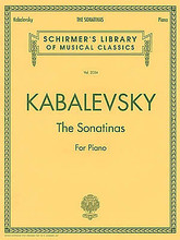 The Sonatinas. (Piano Solo). By Dmitri Kabalevsky (1904-1987). For Piano (Piano). Piano Collection. 20th Century and Russian. SMP Level 9 (Advanced). Collection. Standard notation and fingerings (does not include words to the songs). 25 pages. G. Schirmer #LB2034. Published by G. Schirmer.

Two delightful pieces (Op. 13, Nos. 1 and 2) that are perfect for the intermediate student or amateur pianist.

About SMP Level 9 (Advanced) 

All types of major, minor, diminished, and augmented chords spanning more than an octave. Extensive scale passages.