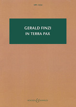 In terra pax, Op. 39. (Christmas Scene for Soprano & Baritone Soli, Chorus & Orchestra). By Gerald Finzi (1901-1956). For Choral, Orchestra (Study Score). Boosey & Hawkes Scores/Books. Softcover. 50 pages. Boosey & Hawkes #M060123368. Published by Boosey & Hawkes.

Christmas Scene for soprano and baritone soloists, chorus and orchestra (1954/6). The text conflates Robert Bridges's poem Noel: Christmas Eve, 1913 and Luke 2: 8-14. Finzi suggested that the Nativity 'becomes a vision seen by a wanderer on a dark and frosty Christmas Eve, in our own familiar landscape'. In terra pax is a masterpiece in miniature, Finzi's pacifism at its heart, and his belief that men and women of goodwill should live harmoniously. Weaving through the music are three ideas: the pealing of the bells with their joyous message, a phrase from the carol The First Nowell, and the alleluia refrain from the hymn 'Lasst uns erfreuen'. Duration: 14'. Vocal score on sale, performance materials on hire.