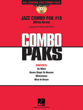 Jazz Combo Pak #19 (Miles Davis) by Miles Davis. Arranged by Frank Mantooth. For Jazz Ensemble. Jazz Combo. Grade 3. Book with CD. Published by Hal Leonard.

The Hal Leonard Jazz Combo Paks are a versatile and inexpensive way to put four fantastic charts in front of your high school or college combo. The flexible instrumentation provides many options for covering the parts; the arrangements are absolutely top notch; and at $45.00 for four standards you will never find a better value.

Instrumentation:

- Line 1 (lead or harmony): Alto Sax, Trumpet, Soprano Sax, Clarinet, Flute, Vibes

- Line 2 (lead or harmony): Alto Sax, Bari Sax, Trumpet, Soprano Sax, Clarinet, Trombone

- Line 3: Bari Sax, Tenor Sax, Trumpet, Trombone

Pak #19 includes: Blue in Green • Milestones • Seven Steps to Heaven • So What. (Note: CD includes tracks for two paks.)