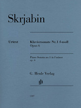 Piano Sonata No. 1 in F Minor, Op. 6 by Alexander Scriabin (1872-1915). Edited by Michael Schneidt and Valentina Rubcova. For Piano. Henle Music Folios. Softcover. 36 pages. G. Henle #HN1107. Published by G. Henle.

Now available in an Urtext edition, edited by Scriabin expert Valentina Rubcova.