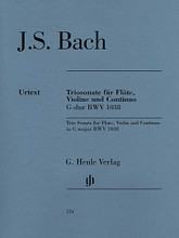 Trio Sonata in G Major BWV 1038 (for Flute, Violin and Continuo). By Johann Sebastian Bach (1685-1750). Edited by Peter Wollny. For Flute, Violin, String Trio. Henle Music Folios. Softcover. G. Henle #HN554. Published by G. Henle.

According to the latest research, the authenticity of this sonata is confirmed to be an original work by Bach. With violin parts in scordatura and in standard notation.