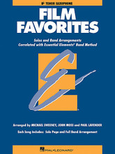 Film Favorites - Bb Tenor Saxophone (Tenor Sax). Arranged by John Moss, Michael Sweeney, and Paul Lavender. For Concert Band, Tenor Saxophone. Hal Leonard Essential Elements Band Folios. Movies and Instructional. Grade 1-1.5. Instrumental solo/ensemble book. Solo part, harmony part and standard notation. 24 pages. Published by Hal Leonard.

As a follow up to the popular Movie Favorites, this eagerly awaited new collection features the hottest movie themes arranged for full band or individual soloists (with optional accompaniment CD - 860139). In the student books, each song includes a page for the full band arrangement as well as a separate page for solo use. Includes Pirates of the Caribbean * My Heart Will Go On * The Rainbow Connection * and more.