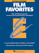 Film Favorites - Percussion Accompaniment (Percussion). Arranged by John Moss, Michael Sweeney, and Paul Lavender. For Concert Band, Percussion. Hal Leonard Essential Elements Band Folios. Movies and Instructional. Grade 1-1.5. Instrumental accompaniment book. Drum notation. 24 pages. Published by Hal Leonard.

As a follow up to the popular Movie Favorites, this eagerly awaited new collection features the hottest movie themes arranged for full band or individual soloists (with optional accompaniment CD - 860139). In the student books, each song includes a page for the full band arrangement as well as a separate page for solo use. Includes Pirates of the Caribbean * My Heart Will Go On * The Rainbow Connection * and more.