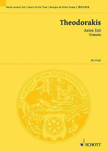 Axion Esti. (Study Score). By Mikis Theodorakis (1925-). For Baritone, Choral, Narrator, Orchestra (Study Score). Study Score. Softcover. Hal Leonard #ED21632. Published by Hal Leonard.

For baritone, lyrical baritone, narrator, mixed choir and orchestra. Text in Greek.