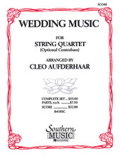 Wedding Music (String Quartet Full Score). Arranged by Cleo Aufderhaar. For String Quintet. String Solos & Ensembles - String Quartet. Southern Music. Grade 4. 40 pages. Southern Music Company #B458SC. Published by Southern Music Company.

This extraordinary collection of wedding favorites is the perfect solution for wedding planners looking for just the right music for that upcoming wedding ceremony. The arrangements are appropriate for the string quartet of for strong orchestra. The optional contrabass part provides additional flexibility. Selections include: Aria (Handel) * Bridal Chorus (Wagner) * Wedding March (Mendelssohn) * Trumpet Voluntary (Clarke) * Largo from “Winter” (Vivaldi) * Rigaudon (Campra) * Theme from 1st Symphony (Brahms) * March (Mozart) * Trumpet Tune (Purcell) * Canon (Pachelbel) * Jesu Joy of Man's Desiring (Bach) * Allegro from “Winter” (Vivaldi).