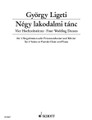 Four Wedding Dances. (for Three Voices or Female Choir and Piano). By Gyorgy Ligeti (1923-2006) and Gy. For Choral, Voice. Schott. Score. 17 pages. Schott Music #ED8687. Published by Schott Music.

Since the time of his childhood in Transylvania, Ligeti had been familiar with both Hungarian and Romanian folk music. He makes reference to approximately fifty folk song arrangements similar to Négy lakodalmi tánc which he had completed in the early phases of his compositional career. For three voices or female choir and piano.