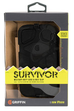 Survivor for iPhone 5 (Military-Duty Case - Black). Griffin. General Merchandise. Hal Leonard #GB356772. Published by Hal Leonard.

Designed and tested to meet or exceed US Department of Defense Standard 810F, Griffin's Survivor Extreme-Duty Case is built from the inside out to protect your iPhone from extreme conditions...dirt, sand, rain, shock, vibration and a host of other environmental factors.

Survivor is built on a shatter-resistant polycarbonate frame clad in rugged, shock-absorbing silicone. A built-in screen protector seals your Multi-Touch display from the outside environment, while hinged plugs seal the dock connector, headphone port, hold switch and volume controls. A detachable heavy-duty clip secures your iPhone to a belt or bag strap.