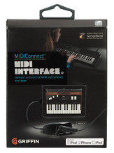 MIDIConnect (MIDI Interface for iOS Devices). Griffin. General Merchandise. Hal Leonard #GC17134. Published by Hal Leonard.

With all the great musical apps and applications for your iPod, iPhone, and iPad, you need a way to directly connect your iOS device to industry-standard MIDI devices. You need MIDIConnect from Griffin. Plug the 30-pin dock connector into your iOS device; plug your IMIDI stuff into MIDIConnect's 5-pin DIN in and out connectors, and you're set to perform, record, use your touchscreen apps as MIDI controllers, or control your apps from your MIDI devices. Now start making music.