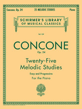 25 Melodic Studies, Op. 24 (Piano Solo). By Giuseppe Concone. Edited by Louis Oesterle. For Piano. Piano Method. SMP Level 5 (Intermediate). 32 pages. G. Schirmer #LB139. Published by G. Schirmer.

About SMP Level 5 (Intermediate) 

Seventh chords and melodies in both hands. More difficult note reading with ledger lines above and below the staff.