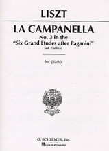La Campanella - No. 3 in 6 Grand Etudes After Paganini (Piano Solo). By Franz Liszt (1811-1886). Edited by Paolo Gallico and P Gallico. For Piano. Piano Solo. Classical Period. SMP Level 10 (Advanced). Single piece. 15 pages. G. Schirmer #ST12295. Published by G. Schirmer.

About SMP Level 10 (Advanced) 

Very advanced level, very difficult note reading, frequent time signature changes, virtuosic level technical facility needed.