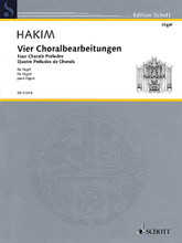 Four Chorale Preludes (Organ). By Naji Hakim (1955-). For Organ. Schott. Softcover. 12 pages. Schott Music #ED21316. Published by Schott Music.

Hakim's Four Chorale Preludes include rather simple settings of the following choral melodies used in Bach's Leipzig Chorals: No. 1 Komm, heiliger Geist, Herre Gott - melody in the soprano, with a light staccato accompaniment, figuration of the Holy Spirit. No. 2 An Wasserflüssen Babylons - expressive meditation with the choral melody in the pedal. No. 3 Schmücke dich,o liebe Seele - canon between soprano and bass. No. 4 Allein Gott in der Höh' sei Ehr' - melody ornamented in a dancing and joyful character. The chorale preludes are dedicated to the memory of the American Bach scholar Anne Leahy (1961-2007).