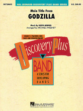 Main Title from Godzilla by David Arnold. Arranged by Michael Sweeney. For Concert Band. Discovery Plus Concert Band. Grade 2. Score and parts. Published by Hal Leonard.

This action movie has a thundering theme that matches the intensity on screen. Michael Sweeney's arrangement makes the dark, ominous theme work well for developing groups who love to play today's adventure film music.