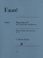 Gabriel Fauré - Élégie for Violoncello and Piano, Op. 24 (With Marked and Unmarked String Parts). By Gabriel Fauré (1845-1924). Edited by Jean-Christophe Monnier. For Cello, Piano Accompaniment (Score and Solo Part). Henle Music Folios. Softcover. 8 pages. G. Henle #HN563. Published by G. Henle.

Composed in 1880, Élégie was intended to be the slow movement for a sonata. Fauré gave up the sonata project and published the piece individually. It was so successful that Fauré was urged by the publisher to write further pieces.