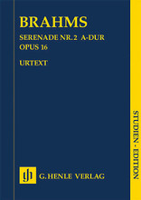 Serenade No. 2 in A Major, Op. 16 (Study Score). By Johannes Brahms (1833-1897). Edited by Michael Musgrave. For Orchestra (Study Score). Henle Study Scores. Softcover. 100 pages. G. Henle #HN9858. Published by G. Henle.

In his Serenade no. 2 op. 16, composed in 1858-60, Brahms keeps to the usual, smaller, scoring for this genre, using pairs of winds and horns as well as low strings (no violins!). His friend Clara Schumann was “delighted” with the work, but the public reaction was restrained and even Brahms himself was not happy with some details. Thus 15 years after the first performance he rigorously revised the serenade.