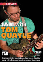 Jam with Tom Quayle by Tom Quayle. For Guitar. Lick Library. DVD. Guitar tablature. Lick Library #RDR0447. Published by Lick Library.

This superb DVD contains three top quality backing tracks, and can be approached in two ways, first you can “jam” with the tracks flying solo, experimenting with different ideas, licks and solos. Alternatively you can trade solos with Tom, drawing inspiration from the ideas and techniques used in his solos. Each track has three performances from Tom working across three levels of difficulty. Although the solos are improvised he has taken care to go for a basic intermediate and advanced level for each track. All the solos are transcribed and are available in pdf form along with the lessons. On screen graphics with chords and scales are provided when it's your turn to jam.