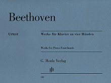 Works for Piano Four-Hands by Ludwig van Beethoven (1770-1827). Edited by Frank Buchstein and Hans Schmidt. For Piano Four Hands. Henle Music Folios. Softcover. 76 pages. G. Henle #HN568. Published by G. Henle.

With the exception of the version of the “Grand Fugue” for piano four hands (HN 954), this volume contains all of Beethoven's works for this scoring, to which he only rarely turned. It comprises the Sonata in D Major Op. 6, the “Three Marches” Op. 45, the “Eight Variations on a theme of Count von Waldstein” WoO 67 and the “Six Variations on the Song Ich denke dein” WoO 74 - all of these works are very well-suited to piano teaching. The musical text was revised to follow the recently published Critical Report of the Beethoven Complete Edition, and is now accompanied by new explanatory texts. The piano duo specialist Andreas Groethuysen has also provided fingerings for this work.