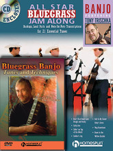 Bluegrass Banjo Pack (All Star Bluegrass Jam Along for Banjo (Book/CD) and Bluegrass Banjo Tunes & Techniques (DVD)). By Tony Trischka. For Banjo. Homespun Tapes. Book & CD & DVD Package. Guitar tablature. 41 pages. Published by Homespun.

This budget-saving bundle pack includes:

All Star Bluegrass Jam Along for Banjo (Book/CD)

This fabulous collection features 21 must-know tunes, played and arranged for the most popular bluegrass instruments by some of the genre's leading artists. A basic solo states the bare melody followed by a more adventurous improvisation. The audio CD provides the solos and multiple rhythm tracks, performed at moderate tempo, for easy play-along. This great series will help build repertoire and help learners get their licks in shape so they can shine in their next performance or jam session.