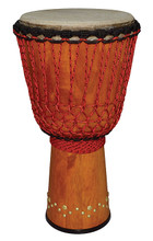 Dancing Drum Pro Series Djembe (12 inch) tycoon. General Merchandise. Hal Leonard #TDD-PSD12. Published by Hal Leonard.

• Premium, natural calfskin drum head provides a full, rich open tone, deep bass and crisp slap sounds

• Quad-Ring design features 2 top and 2 bottom rings for superior tuning and stability

• Vertical ropes in bright, fire red with charcoal black flecks (5mm, non-stretch)

• Double rope loops on top rings for added strength and tuning tension (4mm, non-stretch)

• Smooth, hand-rubbed matte finish

• Rubber foot installed for added stability and protection of playing surfaces

• Decorative brass metal designs on bottom of shell

• Constructed of hand-selected, environmentally-friendly Siam Oak wood

• Traditional West African shell shape produces an authentic djembe sound.