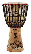 Traditional Series 12 inch African Djembe tycoon. Hal Leonard #TSAJ-12. Published by Hal Leonard.

These traditional African Djembes feature shells hand-carved in Ghana from a single piece of hardwood. Premium quality unbleached goatskin heads provide for superior tonal qualities. 5mm non-stretch rope allows for easy and long lasting tuning.