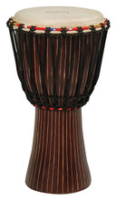 Hand-Carved African Djembe (12 inch Djembe with T1 Finish). Tycoon. Hal Leonard #TAJ-12T1. Published by Hal Leonard.

• Handcrafted from a single piece of sun-dried Ghanaian Hardwood

• Distinct finishes

• Deep, loud bass tones and high, sharp slap tones

• 5mm extra strong non-stretch rope for eash and lasting tuning

• Natural varnish finishing.