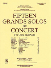 15 Grands Solos de Concert for Oboe and Piano (Oboe Collection). Arranged by Albert Andraud. For Oboe. Woodwind Solos & Ensembles - Oboe Collection. Southern Music. Grade 4. 140 pages. Southern Music Company #B107. Published by Southern Music Company.

A significant repertoire collection for the advancing oboe player/student. Includes works by: Mozart * Dallier * Bertain * Guihaud * Busser * Paladilhe * Neilsen * Colin * Lefebvre*  and Johann Sebastian Bach.