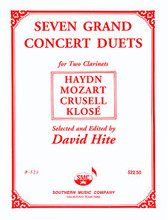 Seven (7) Grand Concert Duets (Woodwind Solos & Ensemble/Clarinet Duets). Arranged by David Hite. For Clarinet Duet (Clarinet). Woodwind Solos & Ensembles - Clarinet Duets. Southern Music. Collection. 97 pages. Southern Music Company #B521. Published by Southern Music Company.

Duet playing has been a favorite parlor pastime since the beginnings of music history. Because of the "lean" instrumentation, it is difficult to compose duets that are both interesting for the player and engaging for the listener. Most often, perhaps, composers have written duets primarily for the pleasure of the players. Written by renowned masters, the duets chosen for this volume represent an advanced artistic level of two-part composition. As such, they provide the clarinetist an artistic challenge, certainly more than a simple sight reading exercise. Technically these duets challenge both players equally with solo opportunities shifting between the two parts.The practice and study of these duets will help the student develop musically. Conversely, as the student attains musical maturity, he/she will appreciate these duets more.