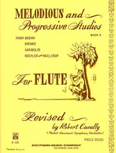 Melodious and Progressive Studies Book 3 (from Boehm, Kronke, Gariboldi, Köhler and Mollerup). Edited by Robert Cavally. For Flute. Woodwind Solos & Ensembles - Flute Studies. Robert Cavally Editions. Grade 4. 71 pages. Southern Music Company #B426. Published by Southern Music Company.

For many years one of the most important books for intermediate flute study, Book 1 (HL.970024) contains a wealth of famous studies by such composers as Andersen, Gariboldi, Köhler and Terschak. Book 2 (HL.970025) is a continuation of Book 1 and also includes etudes by Kummer. For further technical and musical development, Book 3 (HL.970031) features the work of Boehm, Kronke, Köhler and Mollerup, as well as excerpts of solos by Haydn * Bizet * LeClair * and Jongen.

Also available for very advanced students:

- Book 4A (30 Virtuoso Studies - HL.970012)

- Book 4B (6 Grandes Etudes - HL.970013).