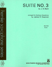 Suite No. 3 (Woodwind Solos & Ensemble/Baritone Saxophone Music). By Johann Sebastian Bach (1685-1750). Arranged by James Kasprzyk. For Baritone Sax (Baritone Sax). Woodwind Solos & Ensembles - Baritone Saxophone Music. Southern Music. Baroque. Grade 5. Collection. 8 pages. Southern Music Company #SS762. Published by Southern Music Company.